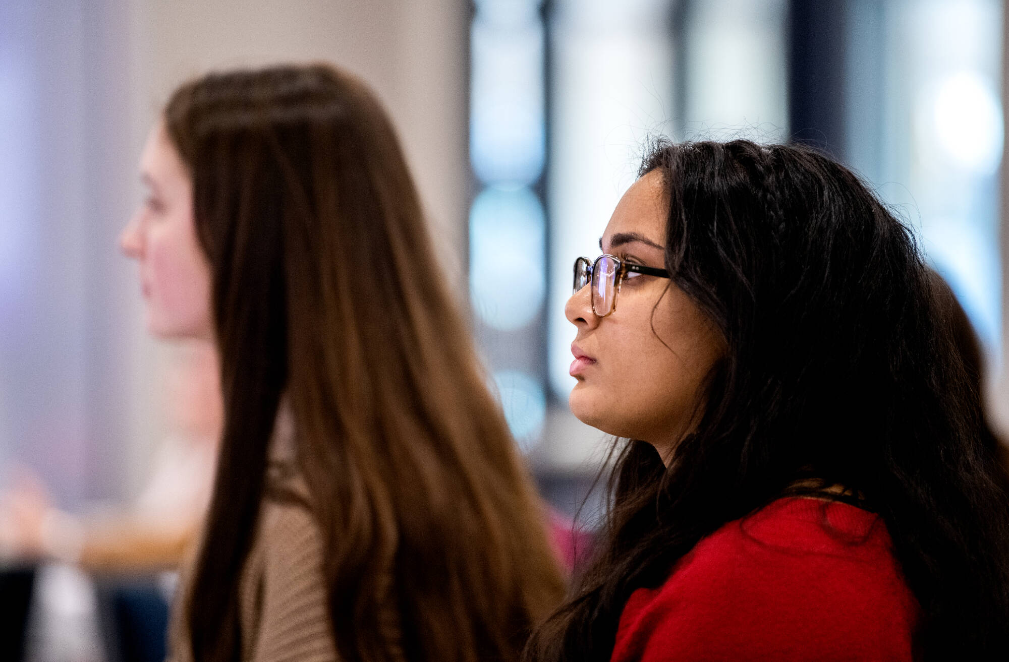 Grand Valley student, Rachael Eapen, listens to speakers during the Women of the Cloud conference April 1.